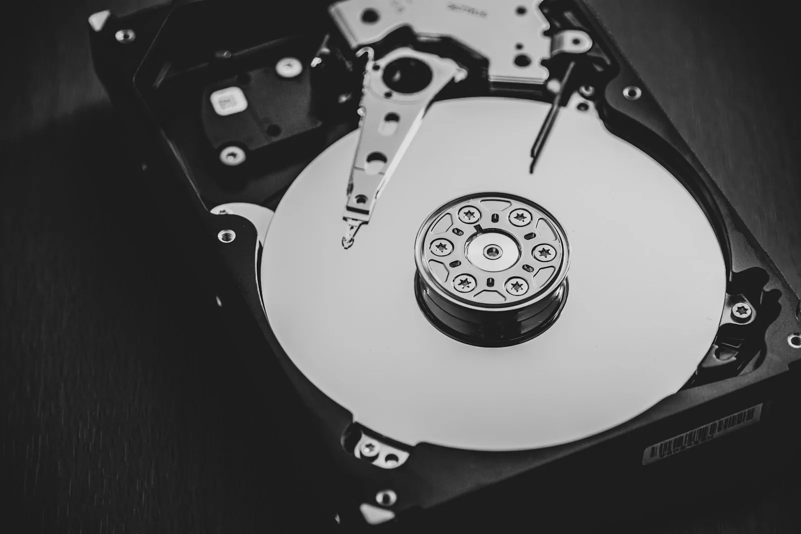 An exposed hard disk drive